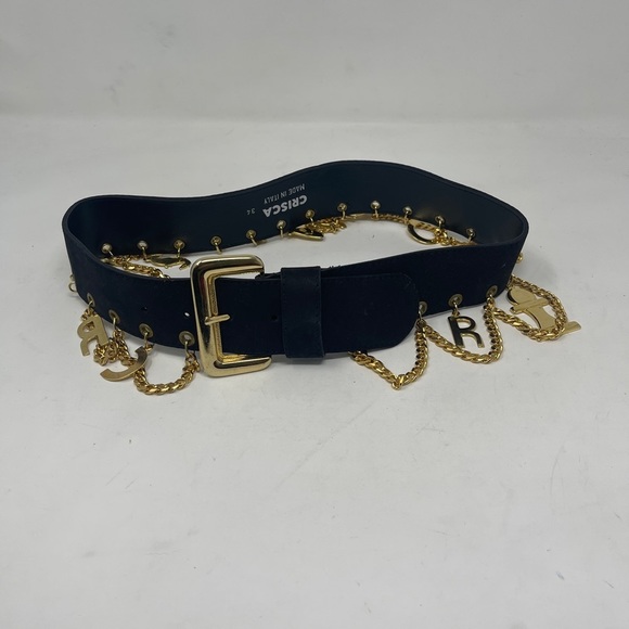Crisca Black Leather Gold Charm Belt main image 5